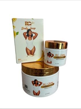 RG Glow Full Set of one 2oz of face cream, one 8oz of body cream and a bar soap.